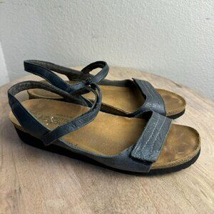 Naot Womens Size 41 10 Blue Leather Sandals with adjustable Straps & Rubber Sole